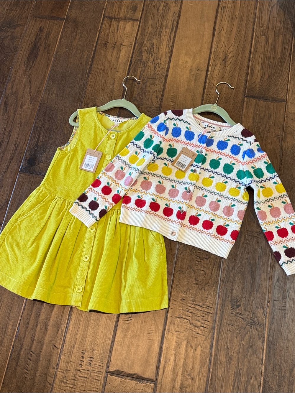 Boden Girls Yellow Corduroy Dress with Multicolor Knit Sweater